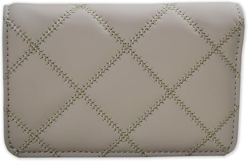 محفظة بطاقات نسائية من Tory Burch 150061 Willa Matte PU Leather Diamond مبطنة متوسطة الحجم، رمادي هيرون in Kuwait