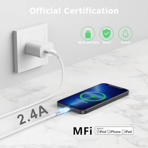 Short iPhone Charger Cord 1 Foot 4Pack [Apple MFi Certified] iPhone Cable Braided USB A to Lightning Cable Compatible with iPhone 14 13 12 11 Pro Max Mini XS XR 8 7 6s SE, iPad/iPod/AirPods in Saudi Arabia