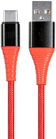 Monoprice USB 2.0 Type-C to Type-A Charge & Sync Cable - Nylon-Braided, 6 Feet, Red - AtlasFlex Series in Saudi Arabia