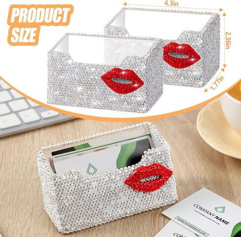 2 Pcs Funny Bling Business Card Holder for Women Valentines Day Business Card Holder Red Lip Rhinestones Acrylic Card Holder Business Card Organizer Desk Business Name Card Holder Stand for Women in Saudi Arabia
