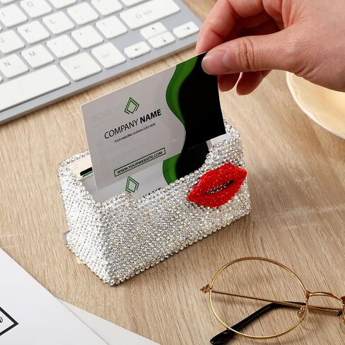 2 Pcs Funny Bling Business Card Holder for Women Valentines Day Business Card Holder Red Lip Rhinestones Acrylic Card Holder Business Card Organizer Desk Business Name Card Holder Stand for Women in Saudi Arabia