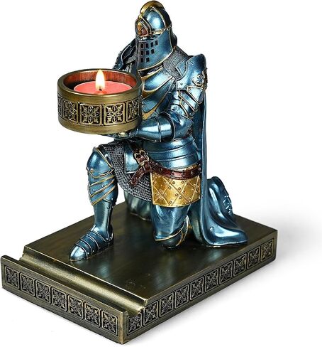 King's Guard Kneeling Knight Candlestick Holders Resin Posture TeaLight Holder Warrior Mobile Phone Stand Pen Holder Candle Holder for Restaurant, Altar, Home Table(Blue) in Saudi Arabia