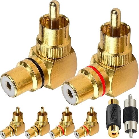 محول الزاوية اليمنى RCA، قابس فونو RCA 90 درجة أنثى إلى ذكر موصل مطلي بالذهب 6 قطع (3 أحمر، 3 أسود) لكابل RCA DVD مكبر صوت ستيريو للسيارة in Saudi Arabia