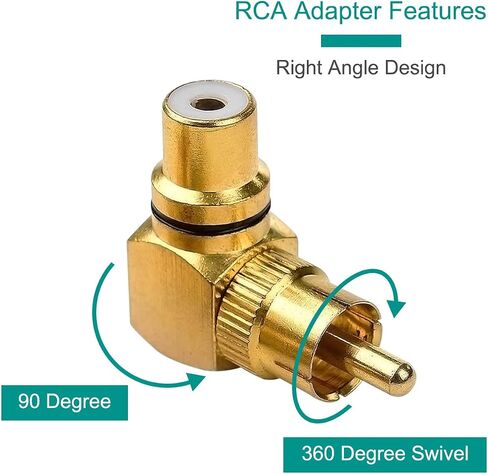 محول الزاوية اليمنى RCA، قابس فونو RCA 90 درجة أنثى إلى ذكر موصل مطلي بالذهب 6 قطع (3 أحمر، 3 أسود) لكابل RCA DVD مكبر صوت ستيريو للسيارة in Saudi Arabia