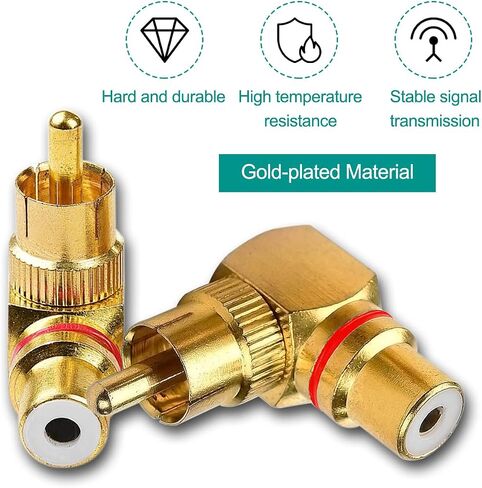 محول الزاوية اليمنى RCA، قابس فونو RCA 90 درجة أنثى إلى ذكر موصل مطلي بالذهب 6 قطع (3 أحمر، 3 أسود) لكابل RCA DVD مكبر صوت ستيريو للسيارة in Saudi Arabia