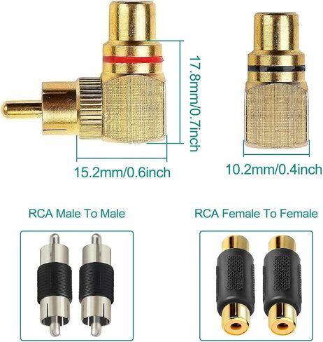 محول الزاوية اليمنى RCA، قابس فونو RCA 90 درجة أنثى إلى ذكر موصل مطلي بالذهب 6 قطع (3 أحمر، 3 أسود) لكابل RCA DVD مكبر صوت ستيريو للسيارة in Saudi Arabia