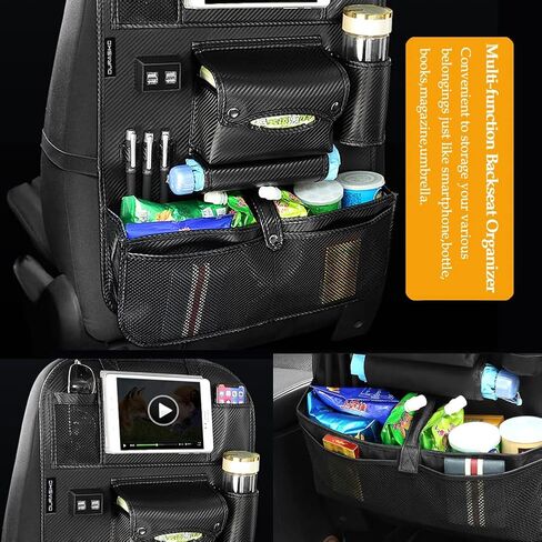 Car Backseat Organizer with Foldable Table Tray,Car Storage Organizer with Tablet Holder,Car Seat Back Protectors Kick Mats,Premium PU Leather Material,Compatible with Most Vehicles in Saudi Arabia