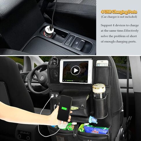 Car Backseat Organizer with Foldable Table Tray,Car Storage Organizer with Tablet Holder,Car Seat Back Protectors Kick Mats,Premium PU Leather Material,Compatible with Most Vehicles in Saudi Arabia