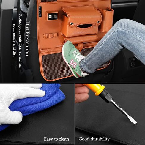 Car Backseat Organizer with Foldable Table Tray,Car Storage Organizer with Tablet Holder,Car Seat Back Protectors Kick Mats,Premium PU Leather Material,Compatible with Most Vehicles in Saudi Arabia