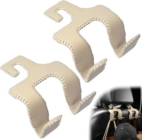 Purse Hook for Car,2 in 1 Car Hooks for Purses and Bags, 2 Pcs Headrest Hooks for Car,Durable Hanger Storage Holder Leather Organizer for Grocery Hanging in Kuwait