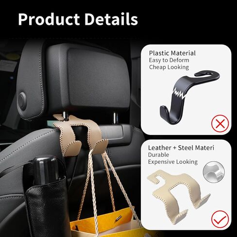 Purse Hook for Car,2 in 1 Car Hooks for Purses and Bags, 2 Pcs Headrest Hooks for Car,Durable Hanger Storage Holder Leather Organizer for Grocery Hanging in Kuwait