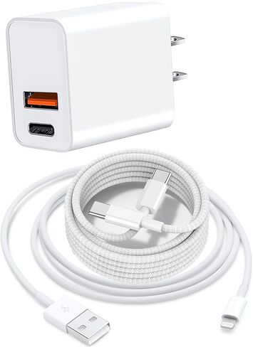 شواحن iPhone لهاتف Apple iPhone 15 Pro Max 15pro/14 Pro Max/14pro/14 Plus/14/13/12/11/Se، كتلة شاحن USB مزدوج، سلك USBc إلى Lightning، كابل USB إلى النوع C لأجهزة Ipad وSamsung Galaxy، جوجل بيكسل in Kuwait