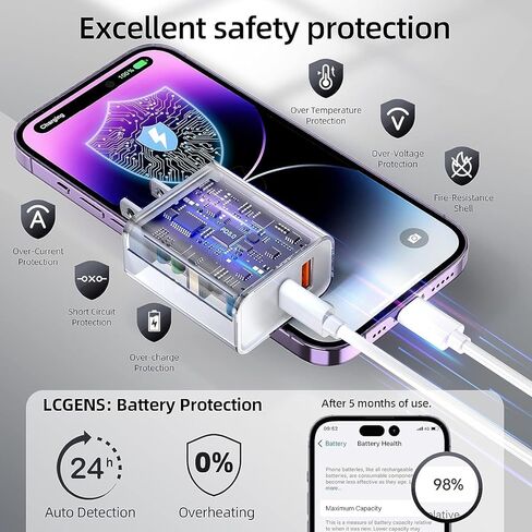 شواحن iPhone لهاتف Apple iPhone 15 Pro Max 15pro/14 Pro Max/14pro/14 Plus/14/13/12/11/Se، كتلة شاحن USB مزدوج، سلك USBc إلى Lightning، كابل USB إلى النوع C لأجهزة Ipad وSamsung Galaxy، جوجل بيكسل in Kuwait