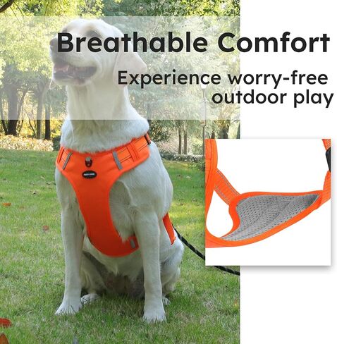 Breathable mesh Dog Harness No Pull and Leash Set Adjustable Pet Harness with Soft Padded Vertical Handle for Lifting Reflective No-Choke Dog Vest 2 Leash Hooks Escape Proof (Orange, XL) in Saudi Arabia