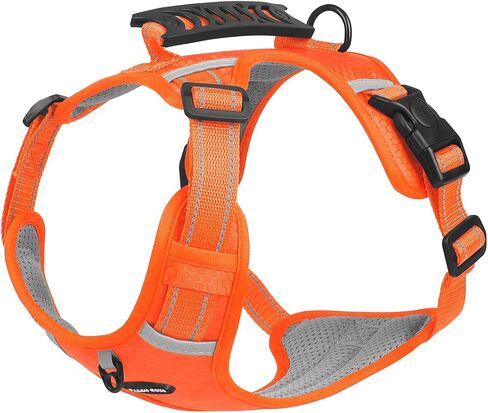 Breathable mesh Dog Harness No Pull and Leash Set Adjustable Pet Harness with Soft Padded Vertical Handle for Lifting Reflective No-Choke Dog Vest 2 Leash Hooks Escape Proof (Orange, XL) in Saudi Arabia