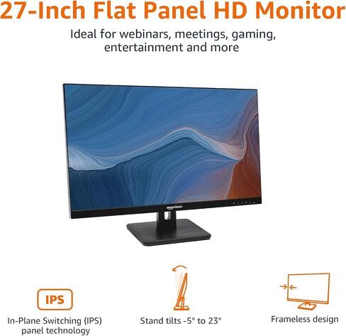 شاشة Amazon Basics مقاس 24 بوصة IPS | مدعومة بتقنية AOC | FHD 1080P | HDMI ومنفذ العرض ومدخل VGA | متوافق مع VESA | مكبرات صوت مدمجة | أسود | للمكتب والمنزل in Kuwait