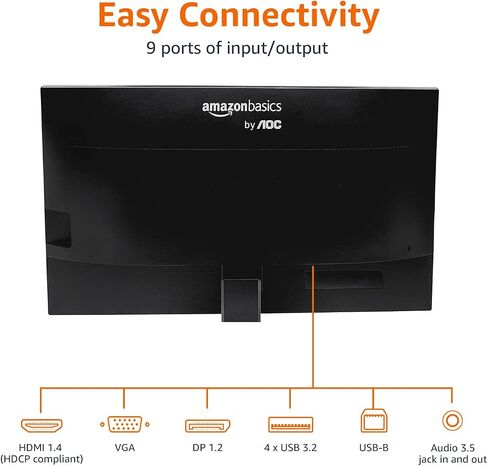 شاشة Amazon Basics مقاس 24 بوصة IPS | مدعومة بتقنية AOC | FHD 1080P | HDMI ومنفذ العرض ومدخل VGA | متوافق مع VESA | مكبرات صوت مدمجة | أسود | للمكتب والمنزل in Kuwait