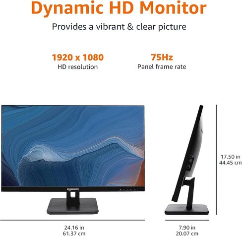 شاشة Amazon Basics مقاس 24 بوصة IPS | مدعومة بتقنية AOC | FHD 1080P | HDMI ومنفذ العرض ومدخل VGA | متوافق مع VESA | مكبرات صوت مدمجة | أسود | للمكتب والمنزل in Kuwait