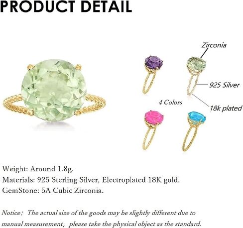 18K Gold Plated Sterling Silver Colored AAAAA Zirconia Stones Propose Engagement Ring, Simulated Green Peridot/Purple Amethyst/Pink Tourmaline/Blue Topaz Wedding Bands for Women in Saudi Arabia