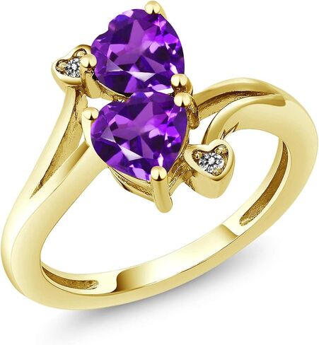 Gem Stone King 10K Yellow Gold Purple Amethyst and Diamond Accent Engagement Ring For Women (1.33 Cttw, Heart Shape 6MM, Gemstone Birthstone, Available in size 5, 6, 7, 8, 9) in Saudi Arabia