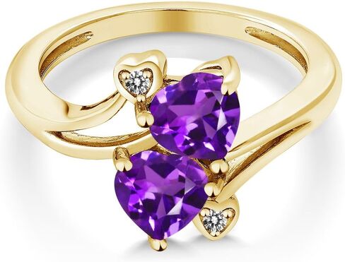 Gem Stone King 10K Yellow Gold Purple Amethyst and Diamond Accent Engagement Ring For Women (1.33 Cttw, Heart Shape 6MM, Gemstone Birthstone, Available in size 5, 6, 7, 8, 9) in Saudi Arabia