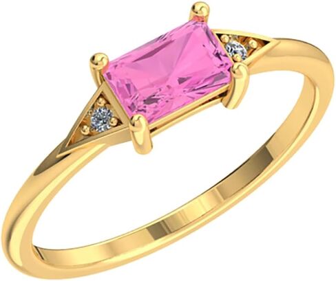 10k Solid Gold Baguette Natural Gemstone Long Cut Birthstone Ring for Women Modern Engagement Hypoallergenic Lightweight Fine Statement Bands Jewelry Gift Fashion Accessory in Saudi Arabia