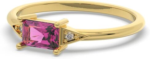 10k Solid Gold Baguette Natural Gemstone Long Cut Birthstone Ring for Women Modern Engagement Hypoallergenic Lightweight Fine Statement Bands Jewelry Gift Fashion Accessory in Saudi Arabia