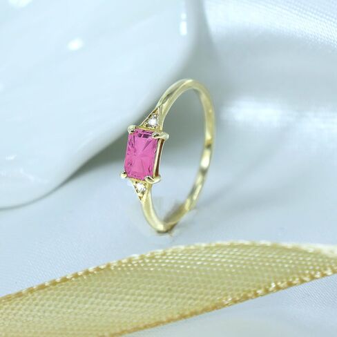 10k Solid Gold Baguette Natural Gemstone Long Cut Birthstone Ring for Women Modern Engagement Hypoallergenic Lightweight Fine Statement Bands Jewelry Gift Fashion Accessory in Saudi Arabia