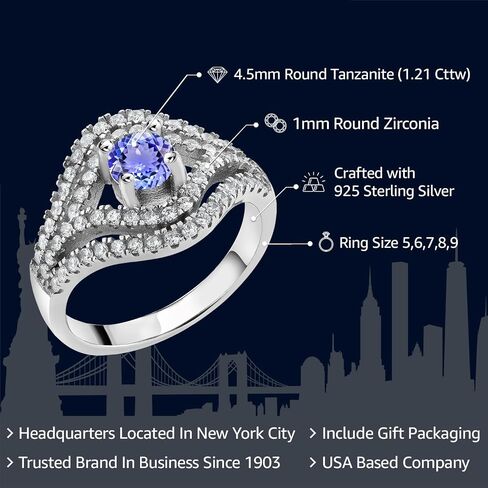 Gem Stone King 925 Sterling Silver Round 4.5MM Gemstone Birthstone Ring | Wedding Engagement Anniversary Promise Ring For Women | Available in size 5, 6, 7, 8, 9 in Saudi Arabia