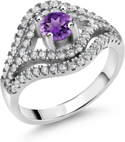 Gem Stone King 925 Sterling Silver Round 4.5MM Gemstone Birthstone Ring | Wedding Engagement Anniversary Promise Ring For Women | Available in size 5, 6, 7, 8, 9 in Saudi Arabia