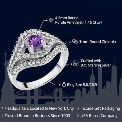 Gem Stone King 925 Sterling Silver Round 4.5MM Gemstone Birthstone Ring | Wedding Engagement Anniversary Promise Ring For Women | Available in size 5, 6, 7, 8, 9 in Saudi Arabia
