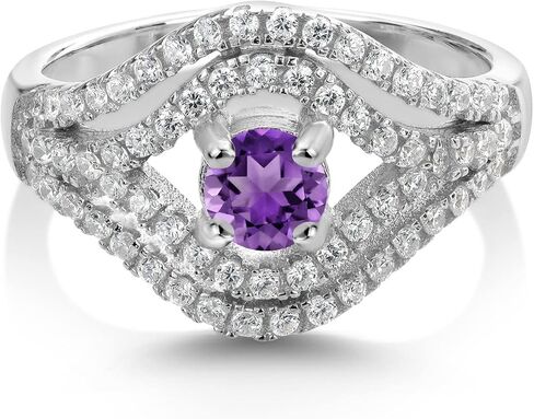 Gem Stone King 925 Sterling Silver Round 4.5MM Gemstone Birthstone Ring | Wedding Engagement Anniversary Promise Ring For Women | Available in size 5, 6, 7, 8, 9 in Saudi Arabia