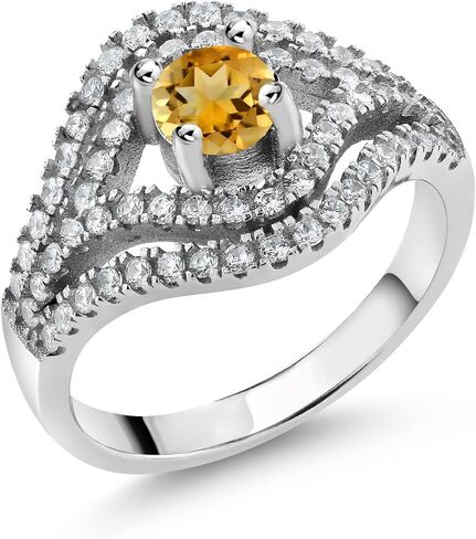 Gem Stone King 925 Sterling Silver Round 4.5MM Gemstone Birthstone Ring | Wedding Engagement Anniversary Promise Ring For Women | Available in size 5, 6, 7, 8, 9 in Saudi Arabia
