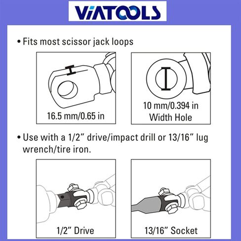 1/2" Scissor Jack Adapter for Use with 1/2 Inch Drive/Impact Drills/Ratchet or Standard Drive Sockets or 13/16 Inch Lug Wrench (2 Pcs Set Silver) in Kuwait