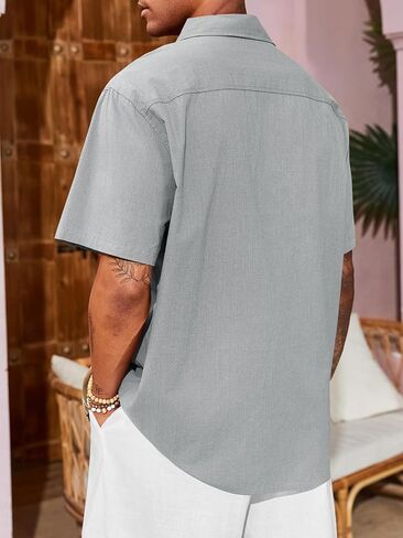 Runcati Mens Linen Shirt Guayabera Cuban Short Sleeve Button Down Cotton Summer Beach Hippie Shirts in Saudi Arabia