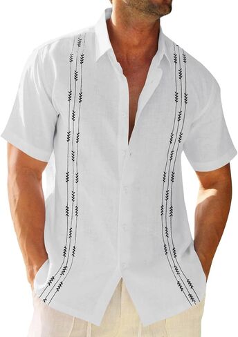 Runcati Mens Linen Shirt Guayabera Cuban Short Sleeve Button Down Cotton Summer Beach Hippie Shirts in Saudi Arabia