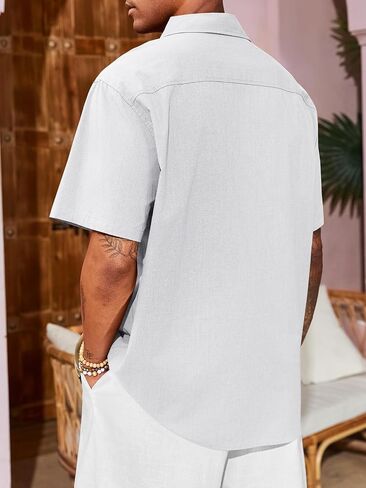 Runcati Mens Linen Shirt Guayabera Cuban Short Sleeve Button Down Cotton Summer Beach Hippie Shirts in Saudi Arabia
