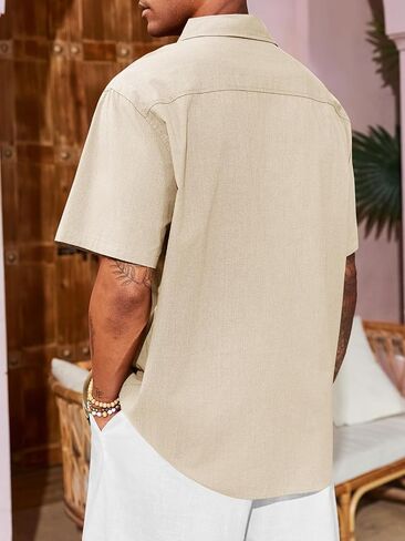 قميص كتان رجالي من Runcati Guayabera كوبي بأكمام قصيرة وأزرار سفلية من القطن للصيف والشاطئ هيبي in Saudi Arabia