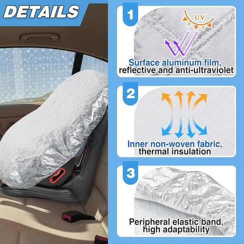 غطاء مظلة الشمس لمقعد السيارة للأطفال - مركبات سميكة ثنائية الطبقة، درجة حرارة أكثر برودة مقاعد السيارة للرضع عاكسة للحرارة، حماية من الأشعة فوق البنفسجية غطاء مقعد السيارة للأطفال الصغار ملحقات السفر in Kuwait