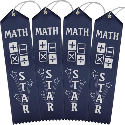 Math Star Ribbons - 100 Navy Blue Ribbons with Card & String in Saudi Arabia