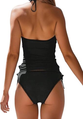 Floerns Women's Flap Print Bathing Suit Halter Neck Drawstring Side Tankini Swimsuits in Saudi Arabia