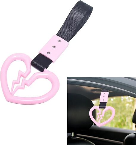 2 PCS Car Warning Hanging Ring, ABS Nylon with Broken Heart Shape Rear Bumper Hand Pull Ring, Multi-Purpose Personalized Decorative Accessory, Compatible with Most Car Models (Red & Black) in Saudi Arabia