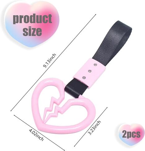 2 PCS Car Warning Hanging Ring, ABS Nylon with Broken Heart Shape Rear Bumper Hand Pull Ring, Multi-Purpose Personalized Decorative Accessory, Compatible with Most Car Models (Red & Black) in Saudi Arabia