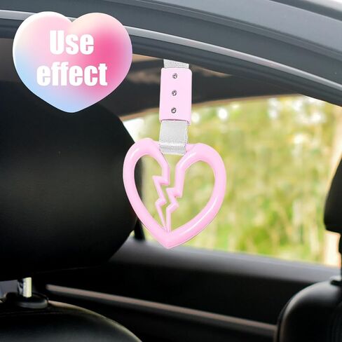 2 PCS Car Warning Hanging Ring, ABS Nylon with Broken Heart Shape Rear Bumper Hand Pull Ring, Multi-Purpose Personalized Decorative Accessory, Compatible with Most Car Models (Red & Black) in Saudi Arabia