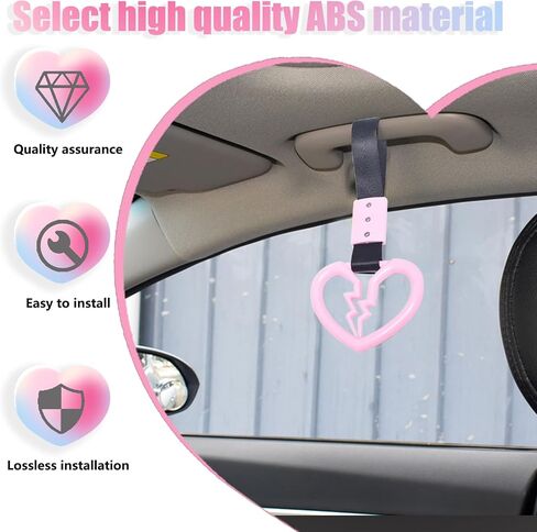 2 PCS Car Warning Hanging Ring, ABS Nylon with Broken Heart Shape Rear Bumper Hand Pull Ring, Multi-Purpose Personalized Decorative Accessory, Compatible with Most Car Models (Red & Black) in Saudi Arabia