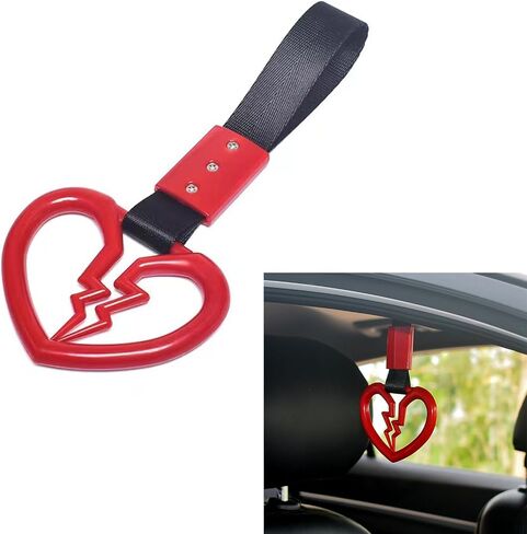 2 PCS Car Warning Hanging Ring, ABS Nylon with Broken Heart Shape Rear Bumper Hand Pull Ring, Multi-Purpose Personalized Decorative Accessory, Compatible with Most Car Models (Red & Black) in Saudi Arabia