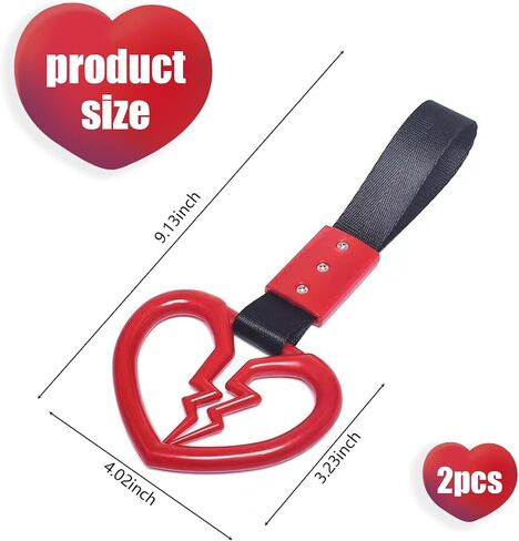 2 PCS Car Warning Hanging Ring, ABS Nylon with Broken Heart Shape Rear Bumper Hand Pull Ring, Multi-Purpose Personalized Decorative Accessory, Compatible with Most Car Models (Red & Black) in Saudi Arabia