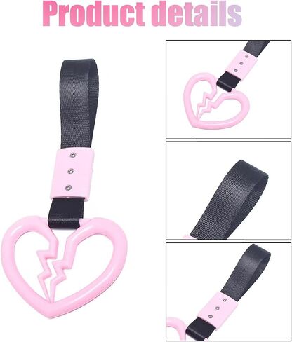 2 PCS Car Warning Hanging Ring, ABS Nylon with Broken Heart Shape Rear Bumper Hand Pull Ring, Multi-Purpose Personalized Decorative Accessory, Compatible with Most Car Models (Red & Black) in Saudi Arabia