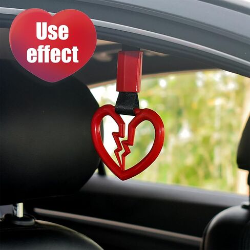 2 PCS Car Warning Hanging Ring, ABS Nylon with Broken Heart Shape Rear Bumper Hand Pull Ring, Multi-Purpose Personalized Decorative Accessory, Compatible with Most Car Models (Red & Black) in Saudi Arabia