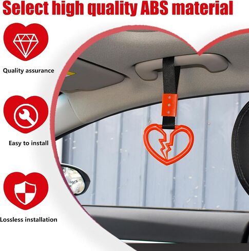 2 PCS Car Warning Hanging Ring, ABS Nylon with Broken Heart Shape Rear Bumper Hand Pull Ring, Multi-Purpose Personalized Decorative Accessory, Compatible with Most Car Models (Red & Black) in Saudi Arabia